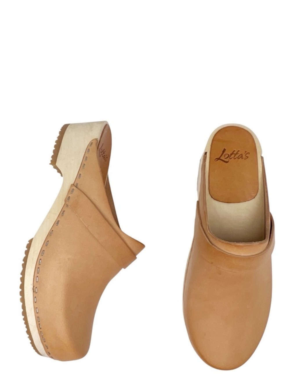 Lotta of Stockholm Elsa Classic Clogs Natural Undyed Leather Size 41 = 9.5 EUC
